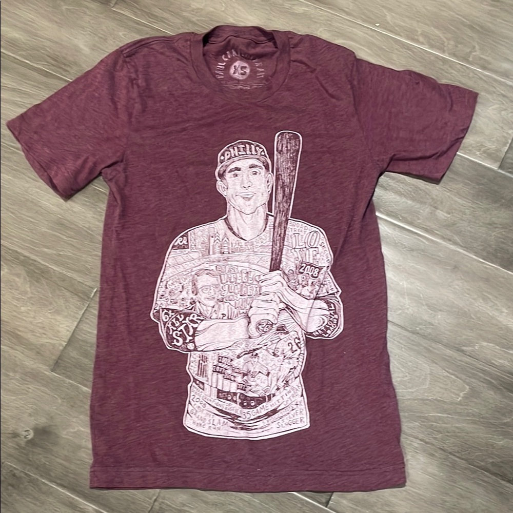 Chase Utley - Phillies Baseball- Men's Burgundy Graphic Baseball T-Shirt